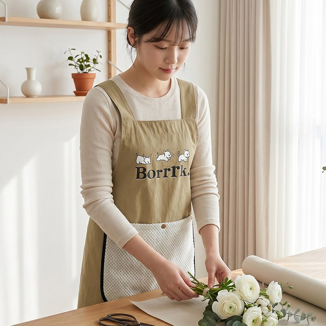 돌아라 예쁜 주방 방수 앞치마, 1개, 카키