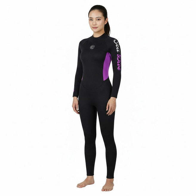 SEADIVE 여성 서핑수트 웻슈트 3MM 프리다이빙 슈트, 블랙퍼플