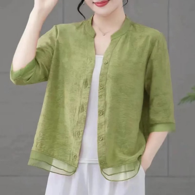 媽媽裝 時尚薄款休閒中袖上衣