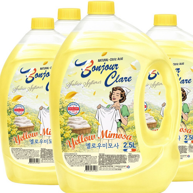 봉쥬르끌레어 구연산 섬유유연제 프로방스 옐로우미모사향 / 실내건조형 섬유린스, 4개, 2.5L
