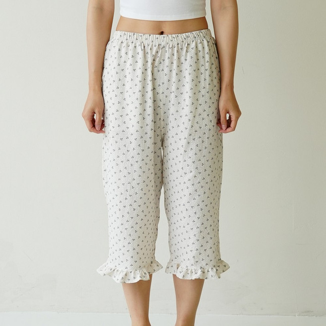 엘라운지 사계절 포인트 7부 프릴 파자마 바지