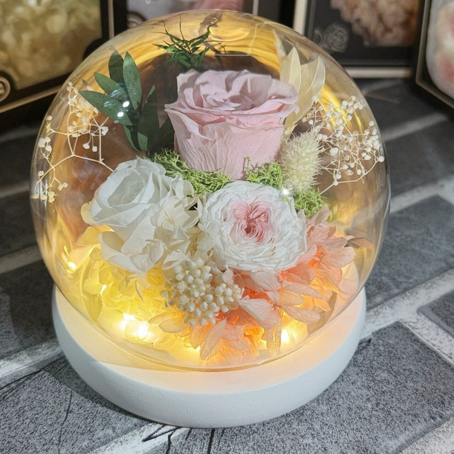 七夕情人節聖誕節禮物永生花成品真玫瑰球形玻璃罩永生花, 1個, 綠色:1, 1cm