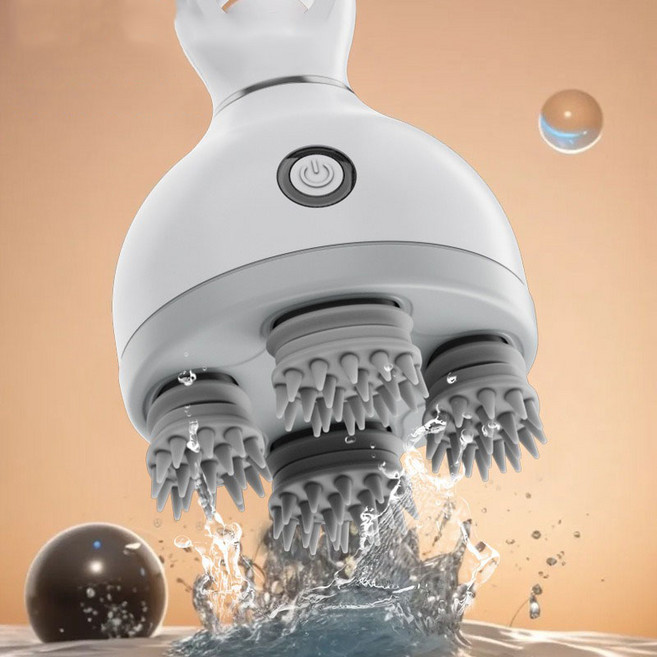 BIKASU 무선 전동 두피마사지기 휴대용 건습 양용 두피맛사지 손지압 샴푸 브러시, 화이트, 1개