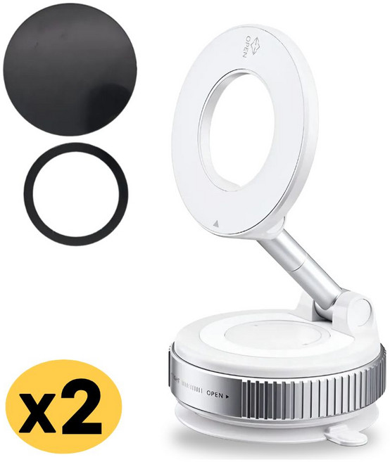 퀄스 720도 차량용 맥세이프거치대 3세대 초강력 진공흡착식 핸드폰 태블릿 거치대, 2개, 퓨어화이트