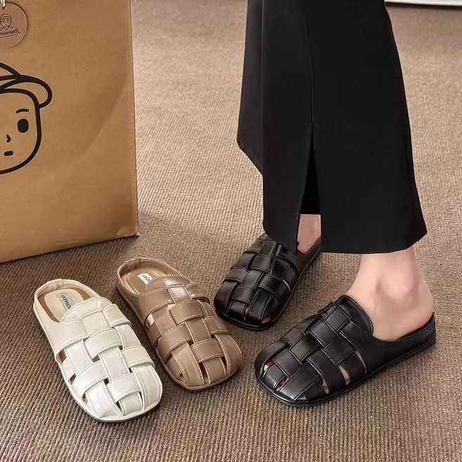 여성용 발편한 통굽 플랫 슬리퍼 봄여름 펀칭 디자인 데일리 슈즈