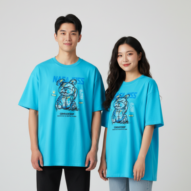 X곰돌이 남자 오버핏 프린팅 반팔 티셔츠 빅사이즈