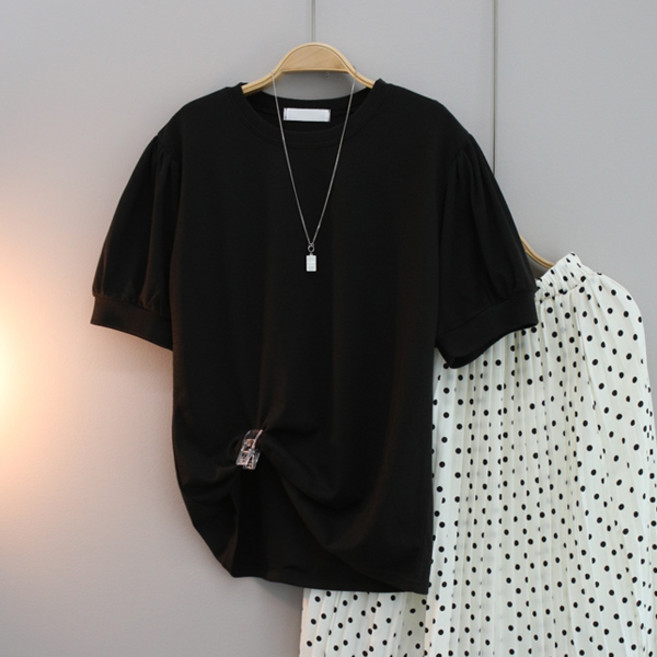 달콩 여성 퍼프소매 티셔츠 어깨셔링 반팔 심플 레이어드룩 국내제작 메이비셔링소매티셔츠