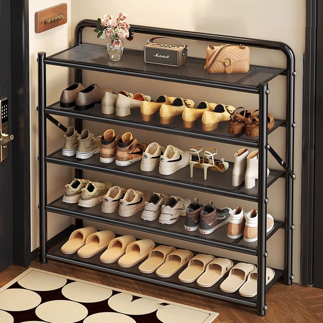 SeekFun 접이식 신발장 설치 면제 다단계 가정용 간이 현관 철제 신발 수납, 5단, 블랙70