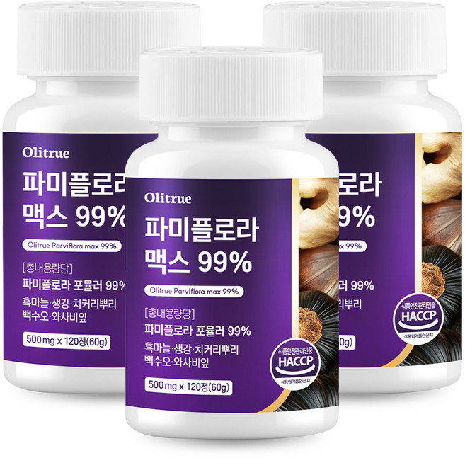 대용량 파미 플로라 99% 흑마늘 생강 식약청인증, 3개, 120정