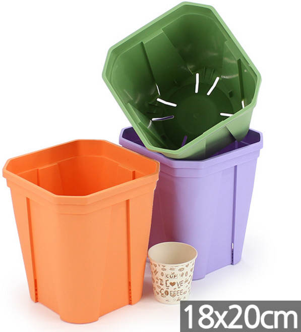 세인화분 국산 플라스틱 사각 슬릿 화분 3P - 중형, 3개, 국산사각슬릿_혼합(그린오렌퍼플)