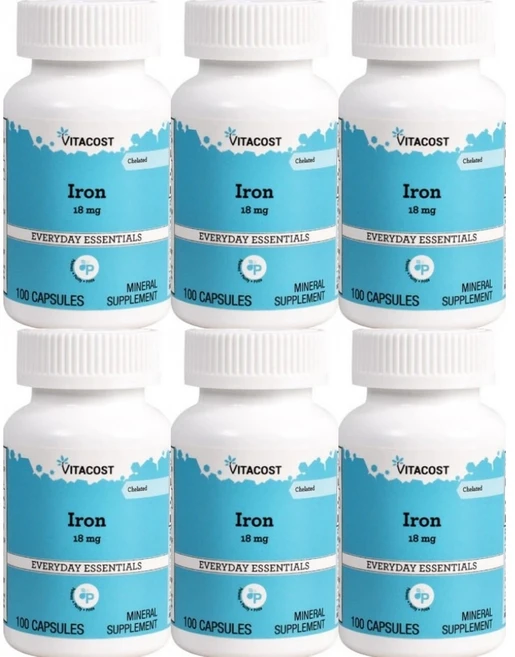 비타코스트 킬레이트 철분 18mg 캡슐 Vitacost Chelated Iron, 6개, 100정 - 쿠팡