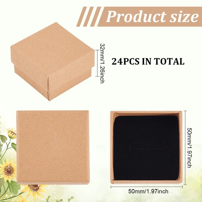 24 Pcs 골판지 보석 상자 3.54×3.54x1.18 정사각형 종이 크래프트 선물 포장 크리스마스