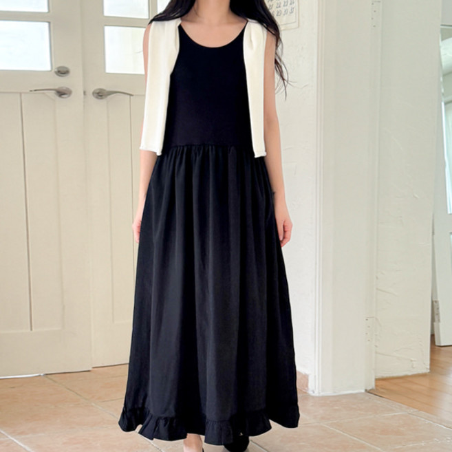 봉봉스토리 프릴스프리처 여성 이너 나시 원피스 레이어드용 밑단 프릴 롱드레스 임부복