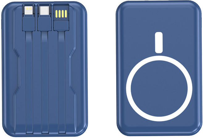 대용량 무선충전 일체형 3in1 맥세이프 보조배터리 20000mAh, 1개, 블루