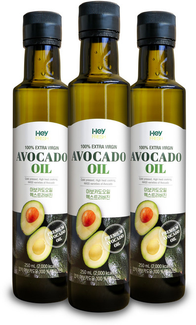 헤이프레쉬 100% 엑스트라버진 아보카도 오일, 250ml, 3개