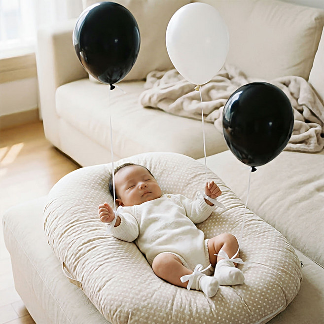 50일 두돌 아기 생일 풍선 셀프 이벤트 헬륨 풍선 장식, 1개, 블랙화이트(헬륨가스10개입)