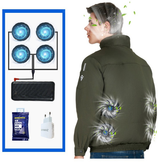 HALO 시원한 아이스 선풍기옷 의류 에어컨 냉풍 작업복 잠바, 그린, M, 선풍기*4, 1개