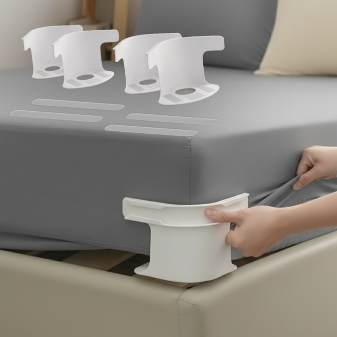 침대 시트 커버 패드 밀림방지 무핀형 고정기 모서리 고정 클립 4P 세트, 화이트, 4개