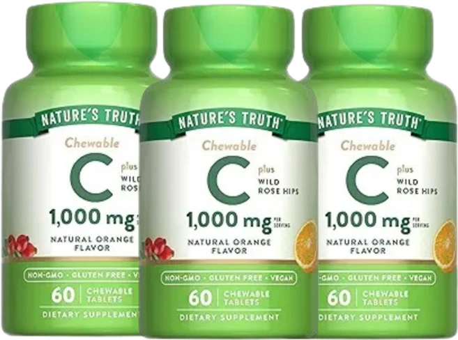 네이처스 트루스 츄어블 비타민C 플러스 와일드 로즈힙 천연 오렌지 1 000mg 츄어블 정 60정 3 SET - 쿠팡