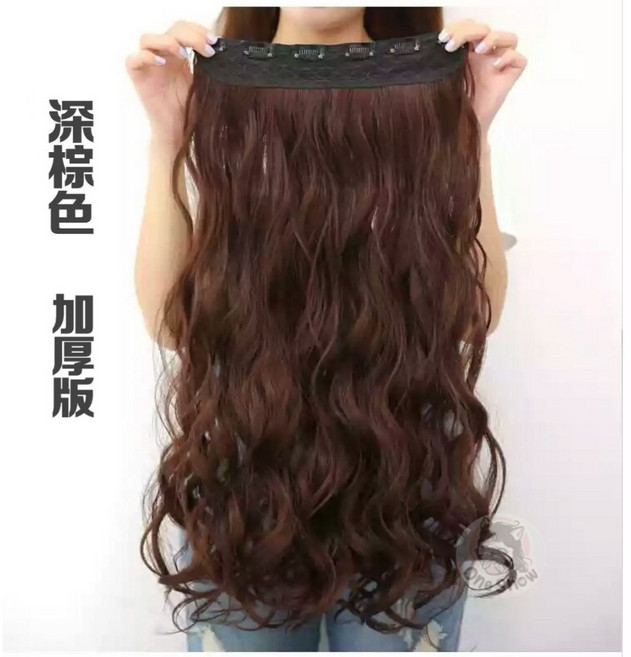 U型露思卷 假髮片 一片式接髮片 補髮片, 1個, 深棕色60公分185g-捲髮