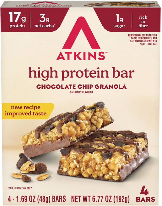 ATKINS 高蛋白巧克力脆片穀物棒 4入, 1個, 192g