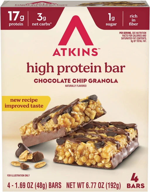 앳킨스 하이 프로틴 바 초콜릿 칩 그래놀라 4개입, 192g, 1개 - 쿠팡