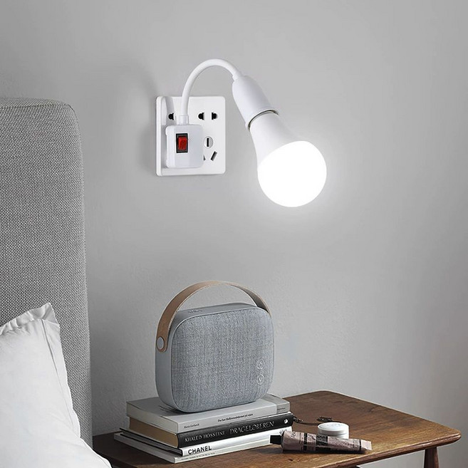 콘센트등 침대 벽등 플러그형 스위치 침실등 복도, 1개, 이중 플러그 소켓 + 3W 전구