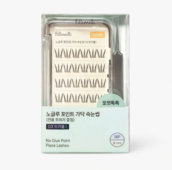 필리밀리 노글루 포인트 가닥 속눈썹, 1개, 트리플 I