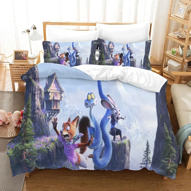 Zootopia 2 이불 커버 세트 만화 닉 와일드 주디 홉스 침구 베개 풀 퀸 킹 사이즈, G. AU Queen 210x210cm, 7. 09, 1개