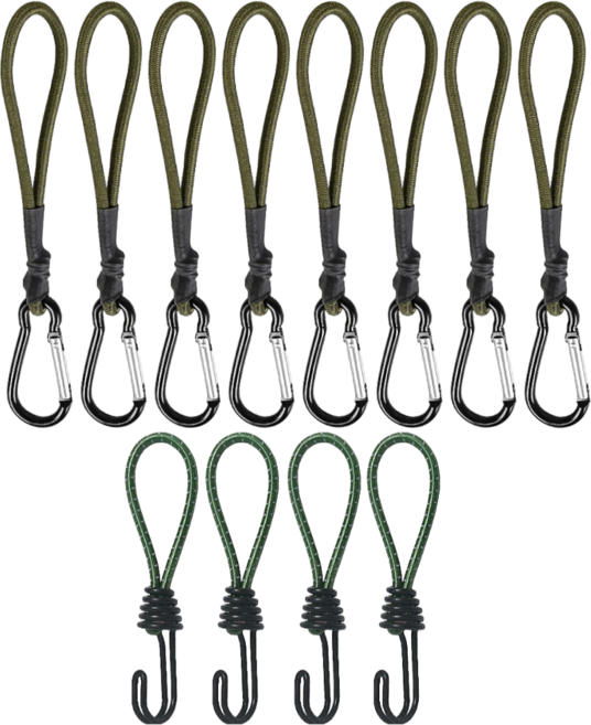 제노랩 캠핑 스트레치코드 스프링코드 탄성끈 갈고리 탄성코드 2종 12개, 밀리터리 아미