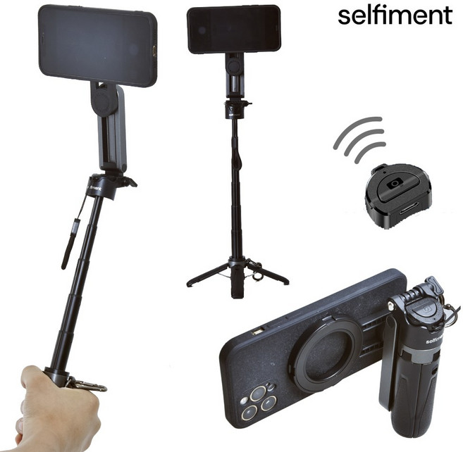 셀피먼트 3in1 멀티포드 스마트폰 맥세이프 삼각대 셀카봉 카메라그립 무선 리모컨 거치대, 블랙