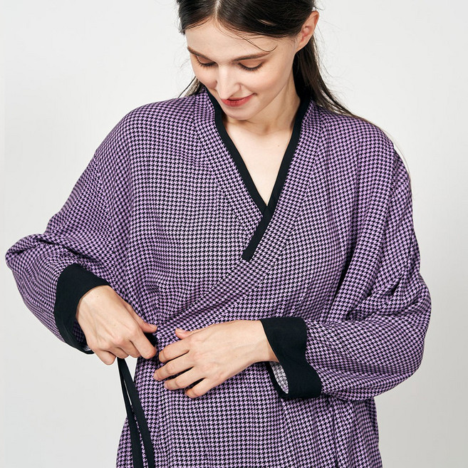 커플잠옷 남성/여성 여름 생활한복 파자마 레이온 실내복 로브&팬츠 투피스 상하복 세트