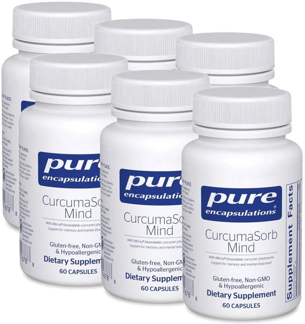 퓨어인캡슐레이션 커큐마소브 마인드 터메릭 녹차 추출물 캡슐 Pure Encapsulations CurcumaSorb Mind, 6개, 60정 - 쿠팡
