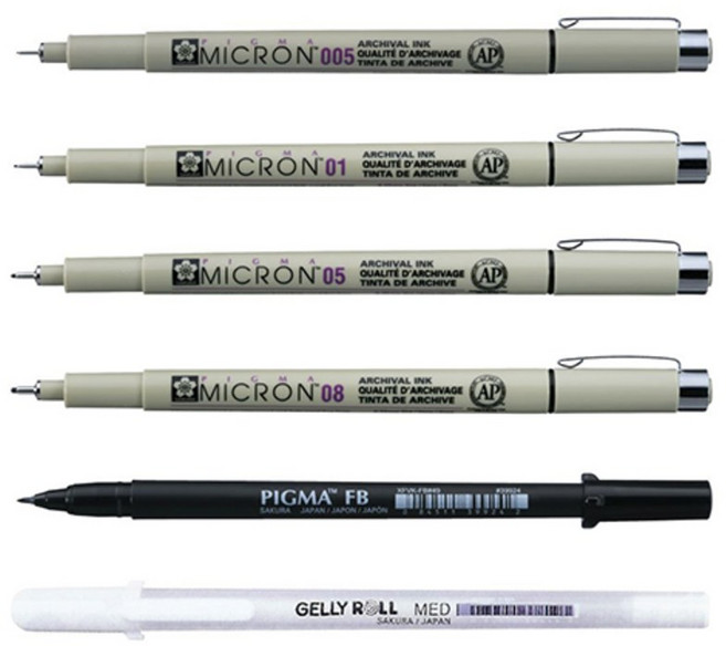 PIGMA 망가 6본 만화 그리기용 펜 세트, 혼합색상, 1세트