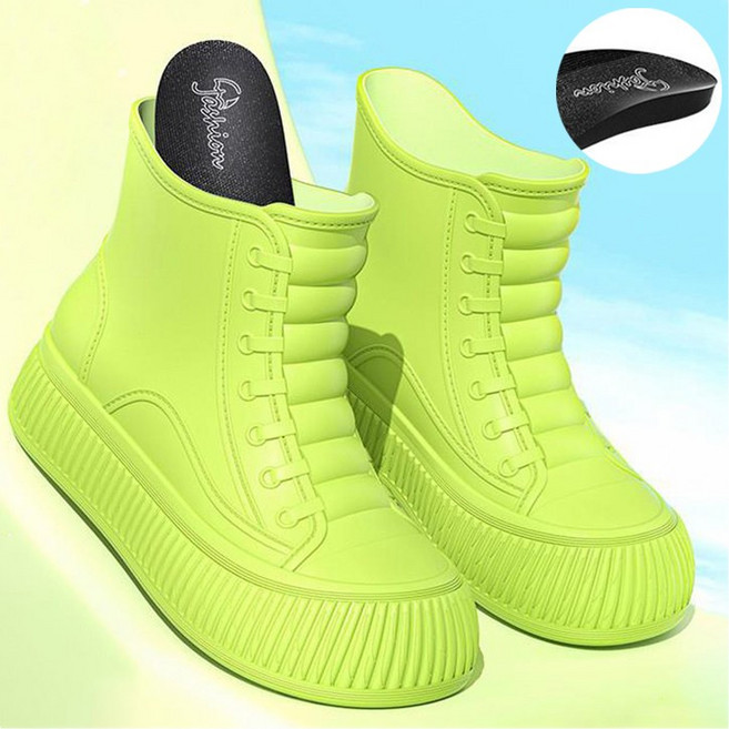 여성 파스텔 발편한 레인슈즈 논슬립 키높이 깔창 방수 레인부츠 캐주얼 발목장화