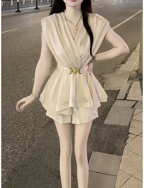 COSYEVNO 여름 날씬해 보이는 민소매 톱 반바지 세트