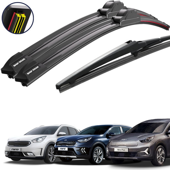 쉽딱 트리플 전면 후방 와이퍼 3P 세트, 니로/플러스/하이브리드(16~21)