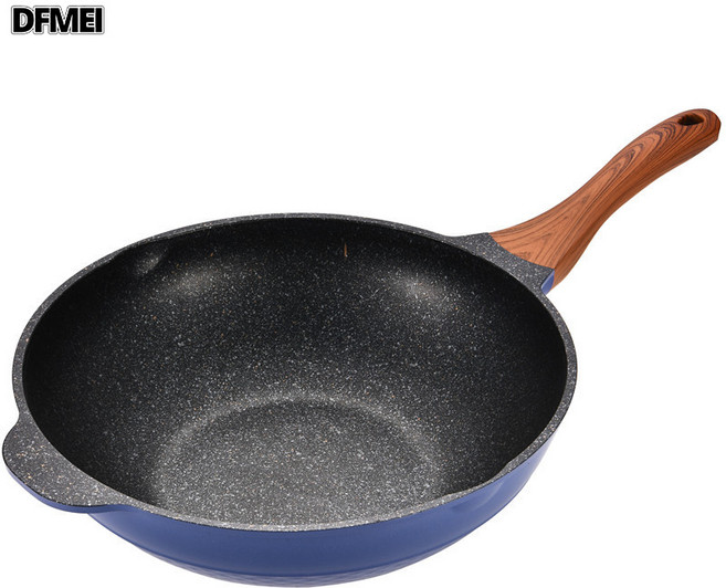 DFMEI 金剛麥飯石不粘鍋少油煙炒菜鍋不沾炒鍋鋁製鍋具, 1個, 34cm, 如圖