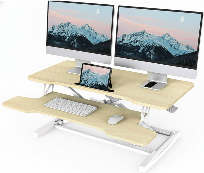 높이조절 모션 데스크 거치형 스탠딩 컴퓨터 책상 테이블, 우드-91cm