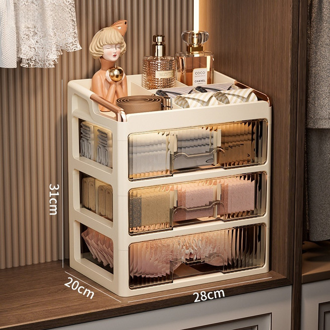 서랍형 수납정리함 가정용 대용량 수납함 양말 팬티 브라 3in1 정리함, 1개, 삼층