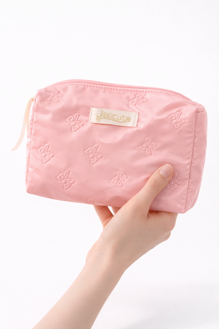 화장품 파우치 메이크업 파우치 글로시 패딩 리본 엠보싱 파우치