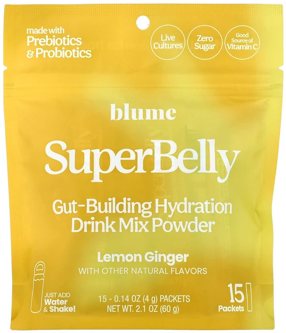 Blume SuperBelly Gut-Building Hydration Drink Mix Powder Lemon Ginger 15 Packets 0.14 oz 4 g, Blume, SuperBelly, Gut-Buildin - 쿠팡