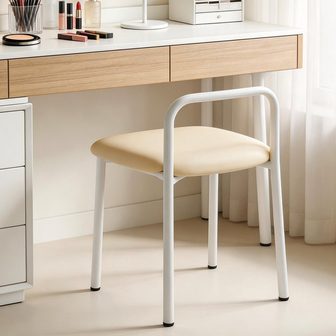 라온프리 예쁜 등받이 화장대 의자, 1개, 웜 아이보리