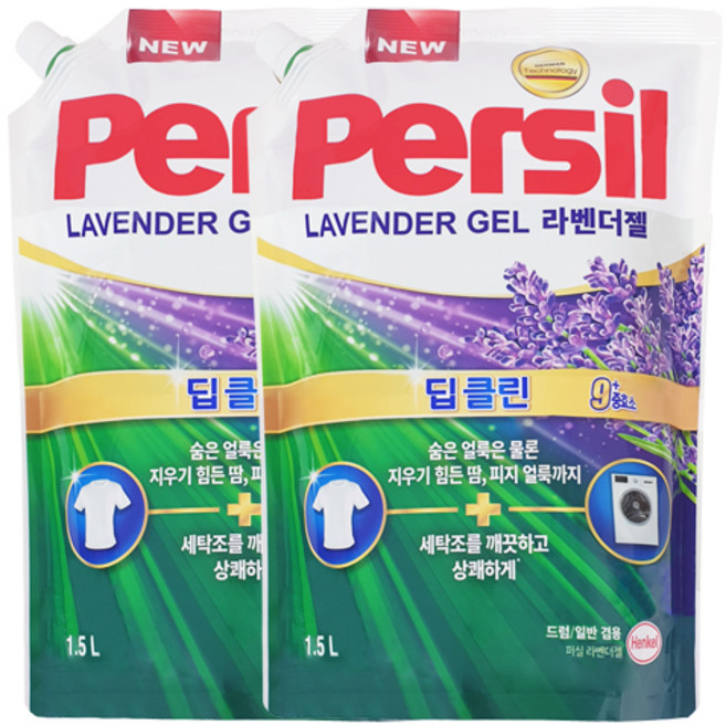 퍼실 딥클린 파워젤 라벤더 드럼일반 겸용 리필 1.5L x2, 2개