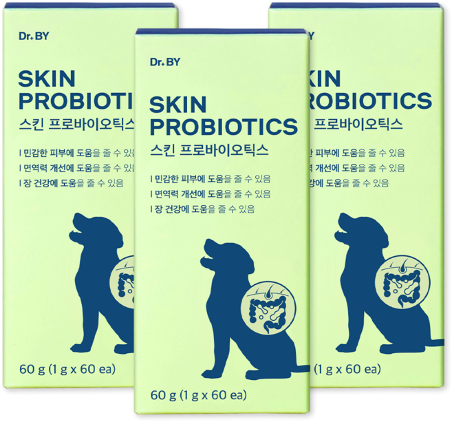 닥터바이 스킨 프로바이오틱스 강아지 피부 면역 개선 영양제 장 건강 유산균, 3세트, 피부/피모, 60정