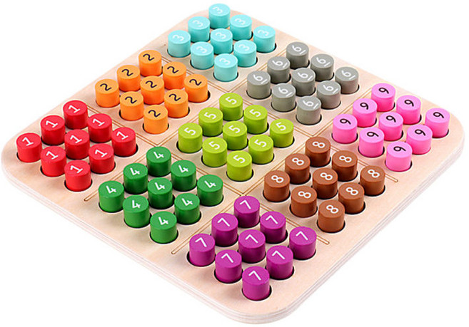 GHSHOP 나무 스도쿠 퍼즐 보드 게임 교육용 다채로운 두뇌 티저 활동 여행 어린이 성인을위한 숫자로 전통적인 수학, 목재, 멀티 컬러, 1개