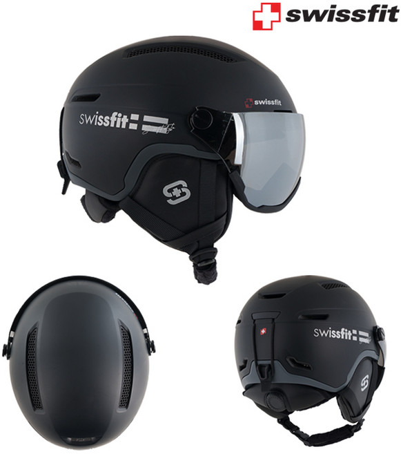 스위스핏 스키 보드 아시안핏 라피네 바이저 고글일체형 헬멧, 바이저헬멧_블랙, 성인용 XL_(63cm~68cm), 1개
