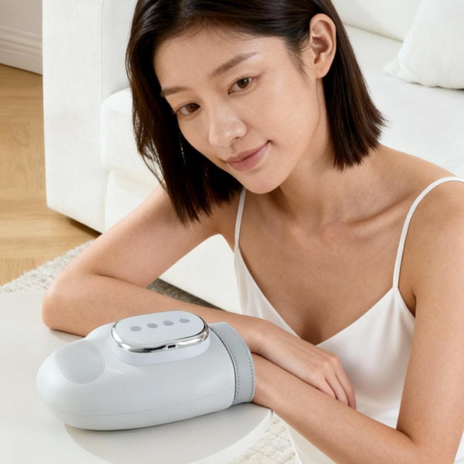 YAPOGI 손마사지기 온열형 무선 충전식 휴대용 손가락 마사지기 직장인 피로 회복 선물용, 연한 회색, 연한 회색, ST-1802A