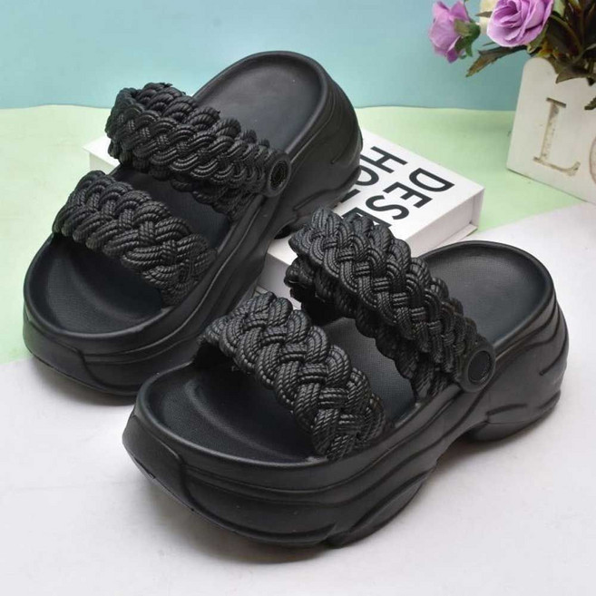 통굽 꽈배기 스트랩 샌들 슬리퍼 꼬임 디자인데일리 꼬임 데일리룩 통굽 플랫폼 쿠션 꽈배기 슬리퍼 dew+952bq