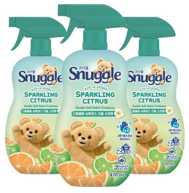 스너글 섬유탈취제 스파클링 시트러스, 470ml, 3개